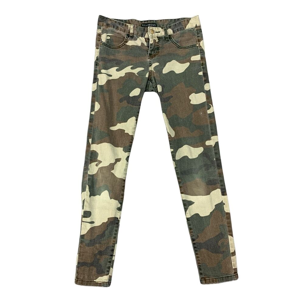 Billabong Jeans Womens 27 Camo‎ Green Seeker Skinny Ankle Zip Stretch Low Rise